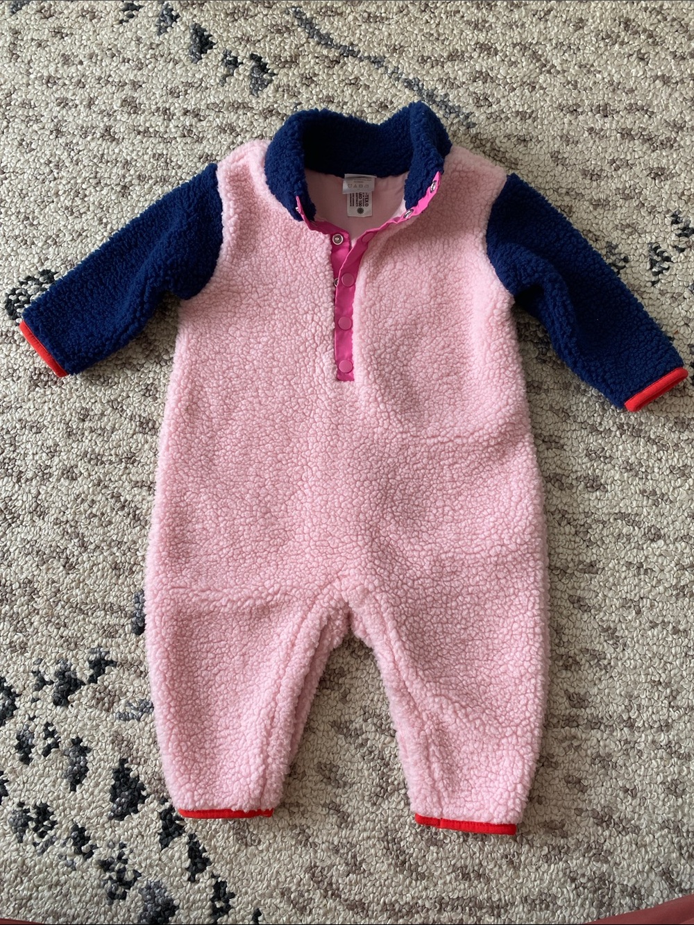 Hanna Andersson Pink and Navy Sherpa One-Piece